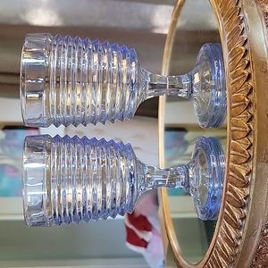 Vintage Anchor Hocking Park Avenue Blue Ribbed Pedestal Drinking Glasses set